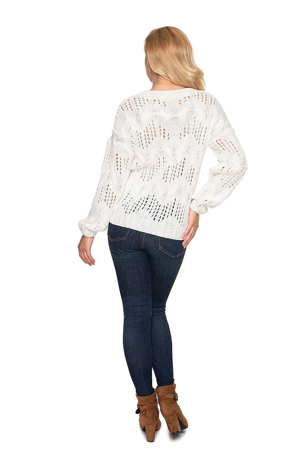 Pull oversize en acrylique blanc ajouré, manches longues, style décontracté chic pour femmes modernes