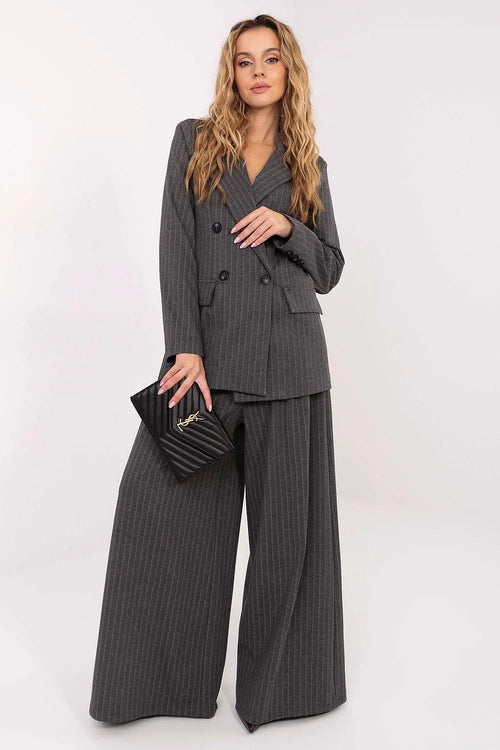 blazer tailleur femme croisé doubleboutonnage gris anthracite rayures verticales col cranté coupe ajustée manches longues doublée viscose nylon élasthanne polyester