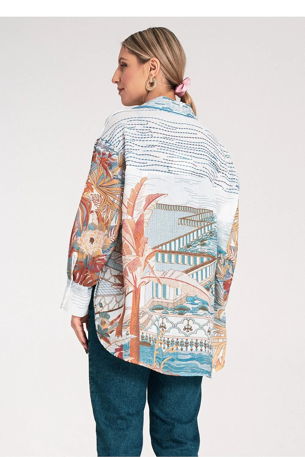 Chemise manche longue design artistique paysages architecture naturelle coton stretch taille universelle confort femmes
