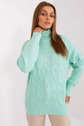 pull col roulé maille torsadée vert menthe oversize coupe ample tunique manches longues emmanchure tombante bords côtes ourlet côtelé doux