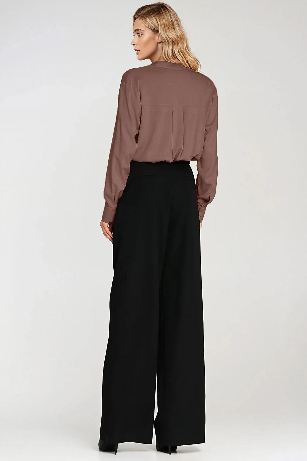 chemisier femme oversize viscose légère drapé satiné moka col mao patte boutonnage cachée manches longues poignets boutonnés élégant smartcasual