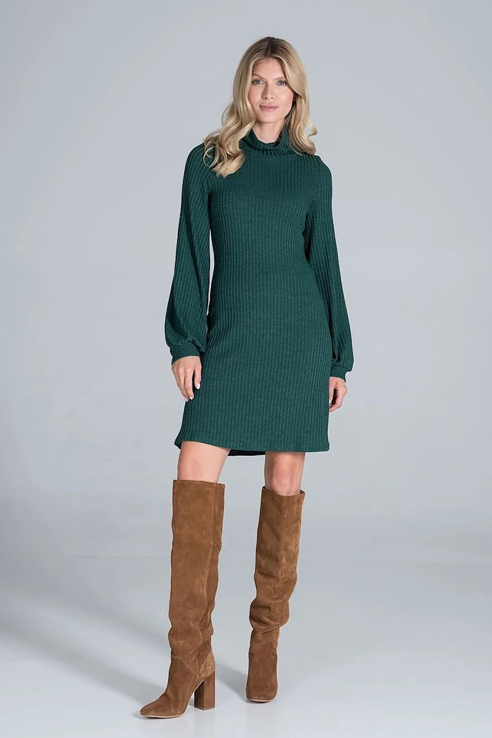 Robe bordeaux en maille côtelée élégante casual manches longues style chic pour femmes modernes