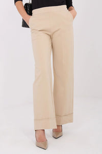 pantalon femme taille haute jambe large beige sable viscose nylon élasthanne doux respirant extensible élégant bureau poches latérales