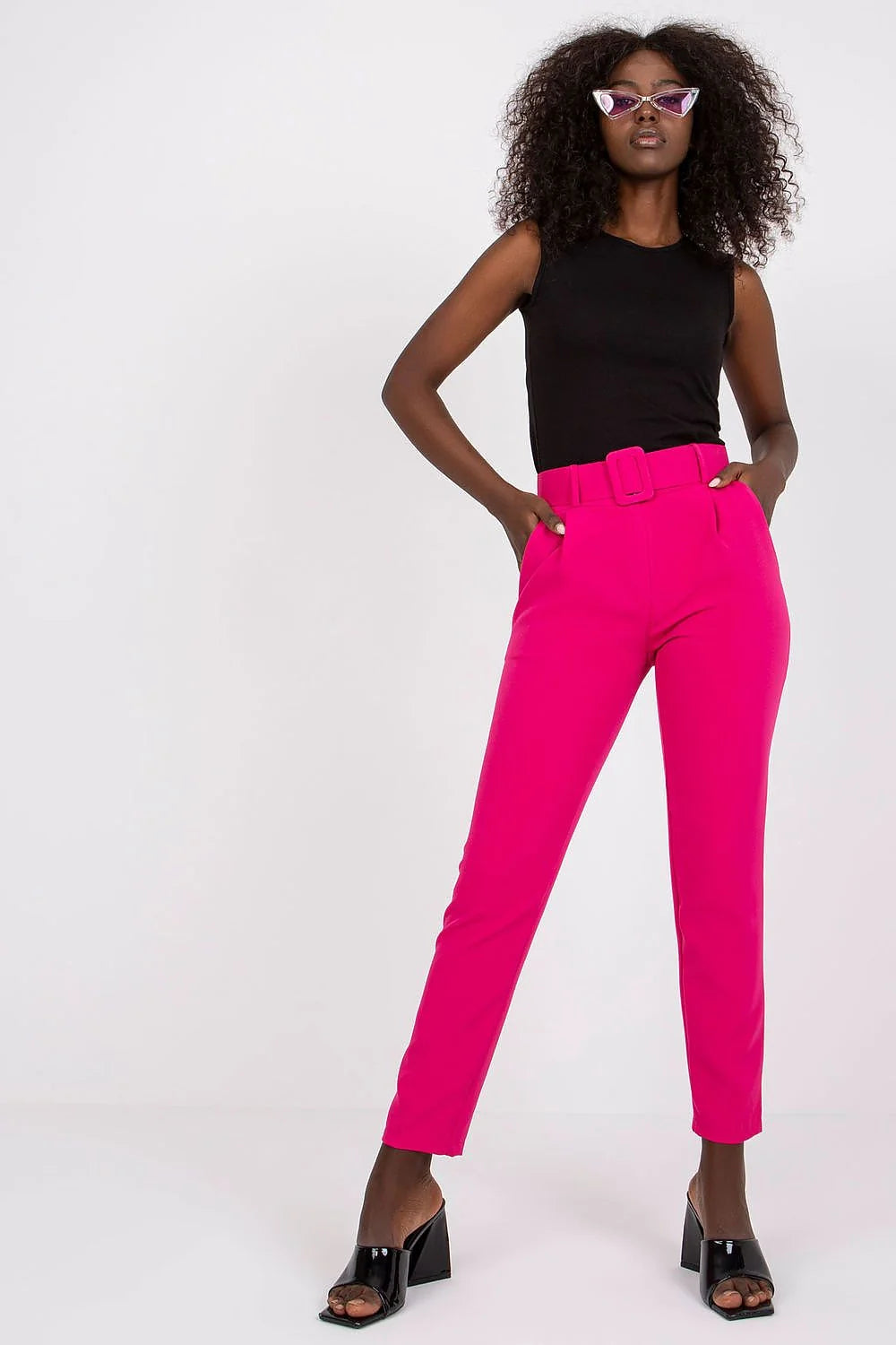 Ensemble féminin en tissu lisse moderne chic rose vif noir pour bureau et soirées
