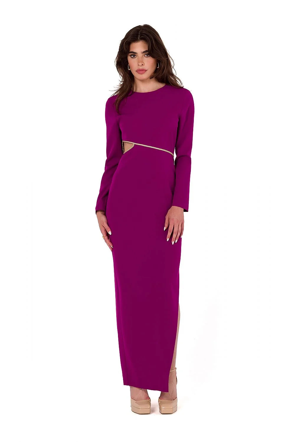 Robe de soirée élégante longue manches longues dos nu dentelle noire taille ajustable femme