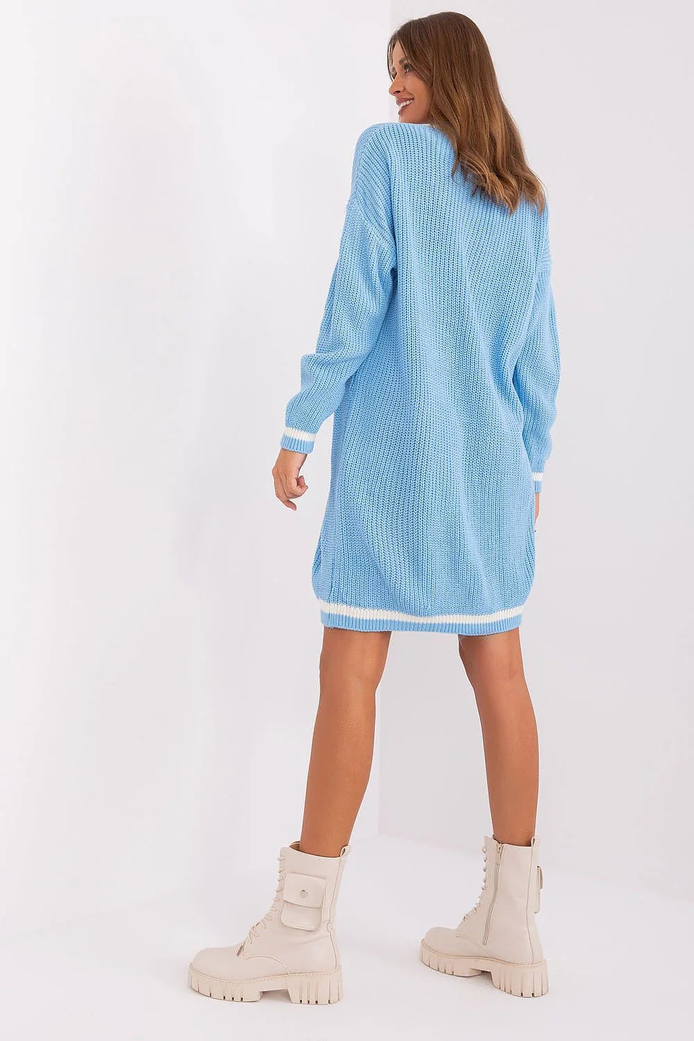 Robe de jour Badu pull-over femme col V manches longues longueur genou style décontracté matériaux mixtes polyvalente mode tendance qualité supérieure