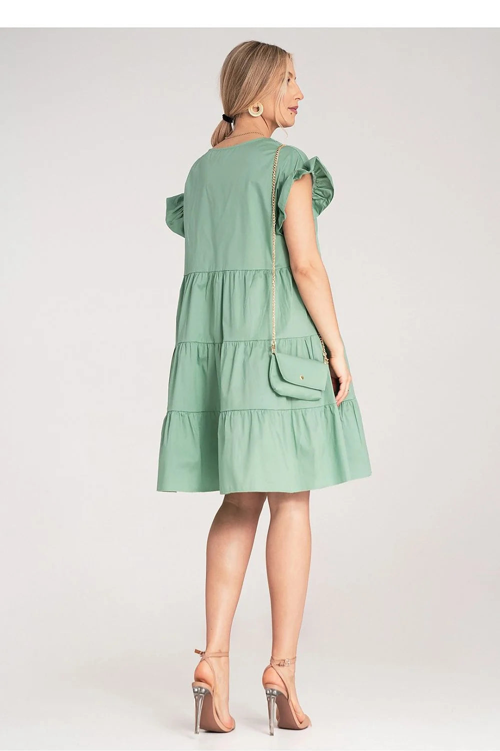 Robe de jour Figl verte menthe mini volants manches courtes en coton élasthanne taille S/M femme occasion estivale