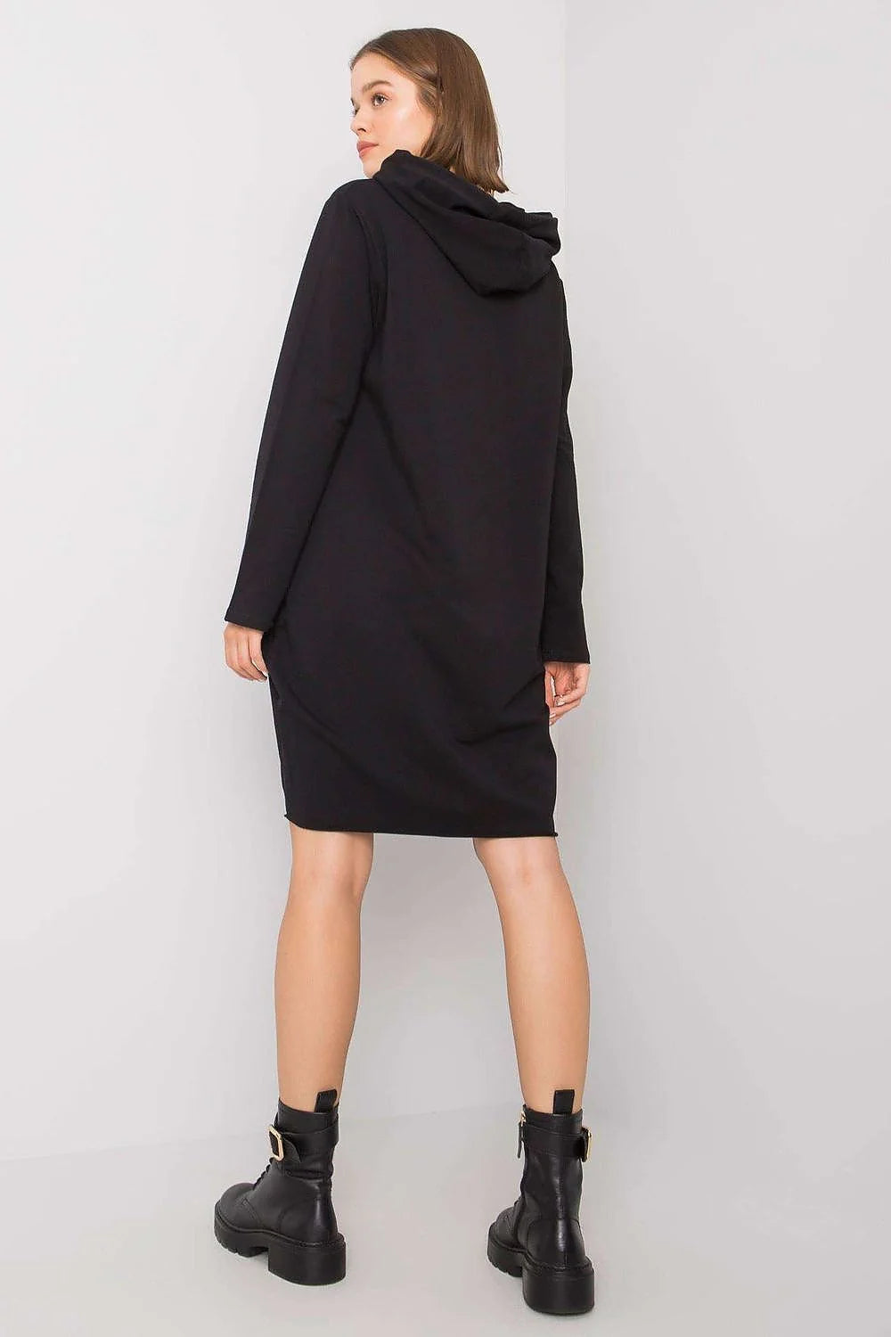 Robe pull femme coton polyester décontractée noire avec capuche poches confort pour style urbain