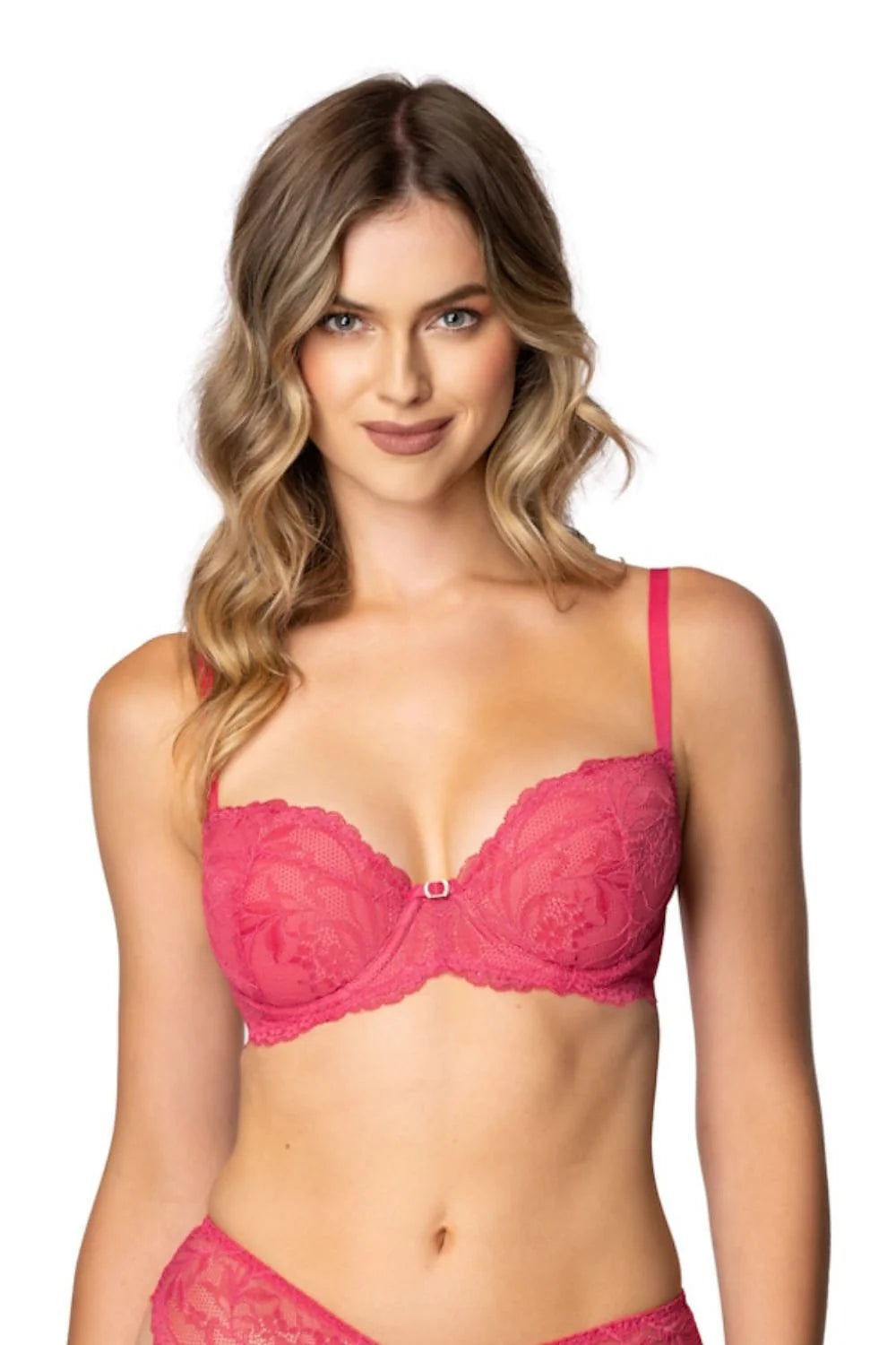 soutiengorge pushup framboise dentelle florale balconnet armatures bonnets moulés maintien sculptant bretelles réglables fermeture agrafes finition festonnée élégance confort quotidien