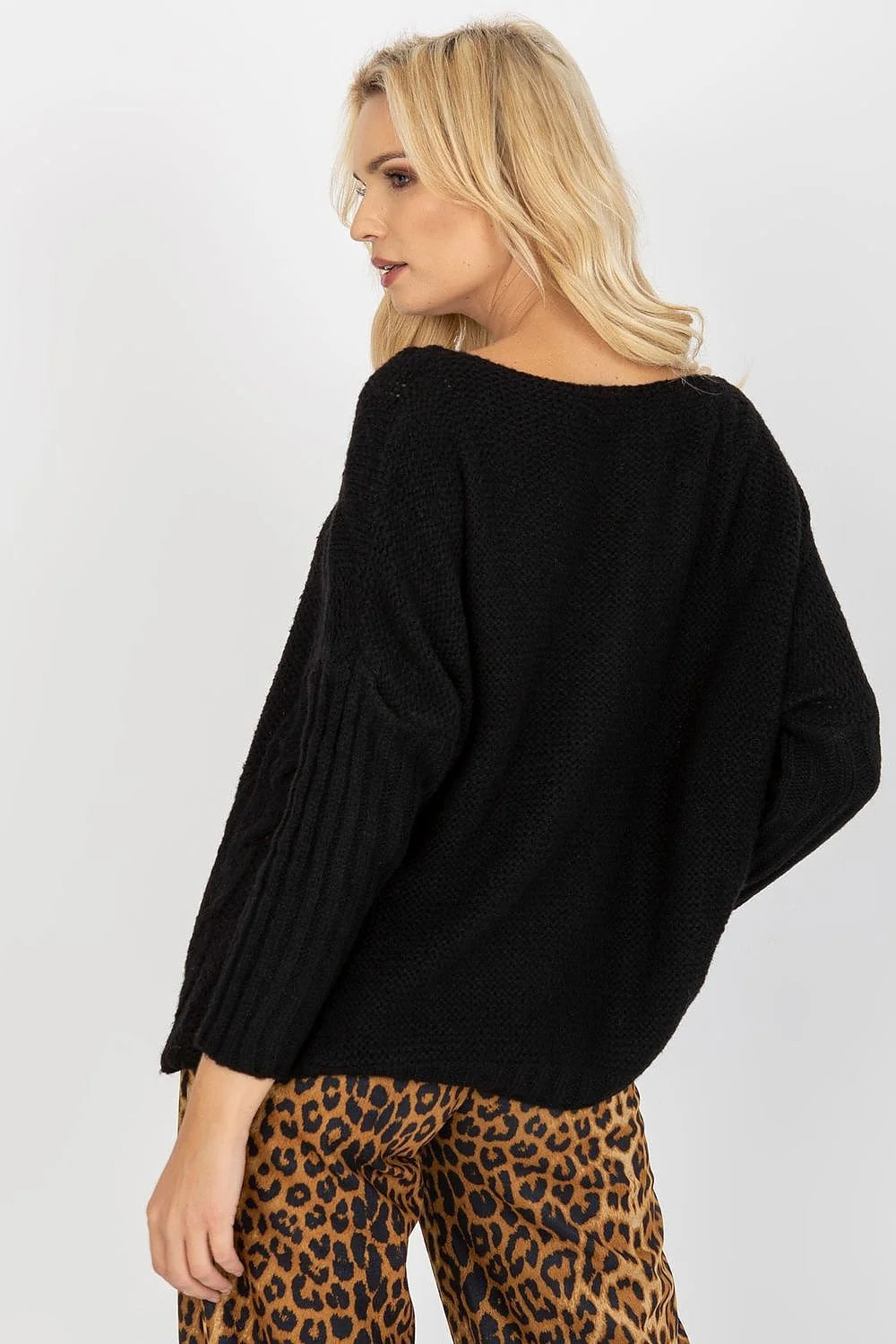 Pull femme manches longues encolure V tricot côtelé ample motif torsadé couleur ivoire polyvalent hiver