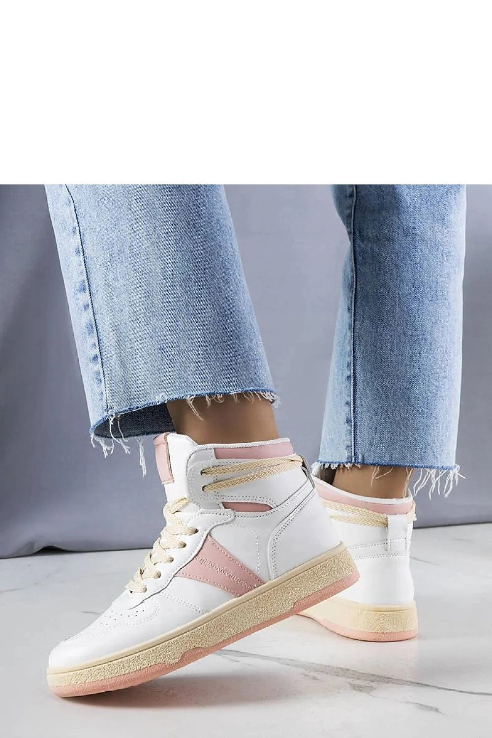 Baskets montantes femmes cuir simili cuir blanc rose haute qualité confort style urbain tendance durable