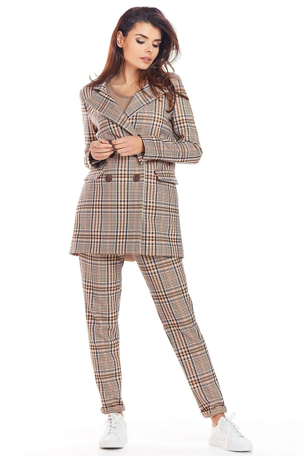 Blazer femme en polyester style classique à carreaux multicolores élégant parfait pour automne