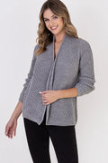 Cardigan femme côtelé en maille acrylique et laine, col châle, style décontracté chic, polyvalent pour quotidien et soirées, gris