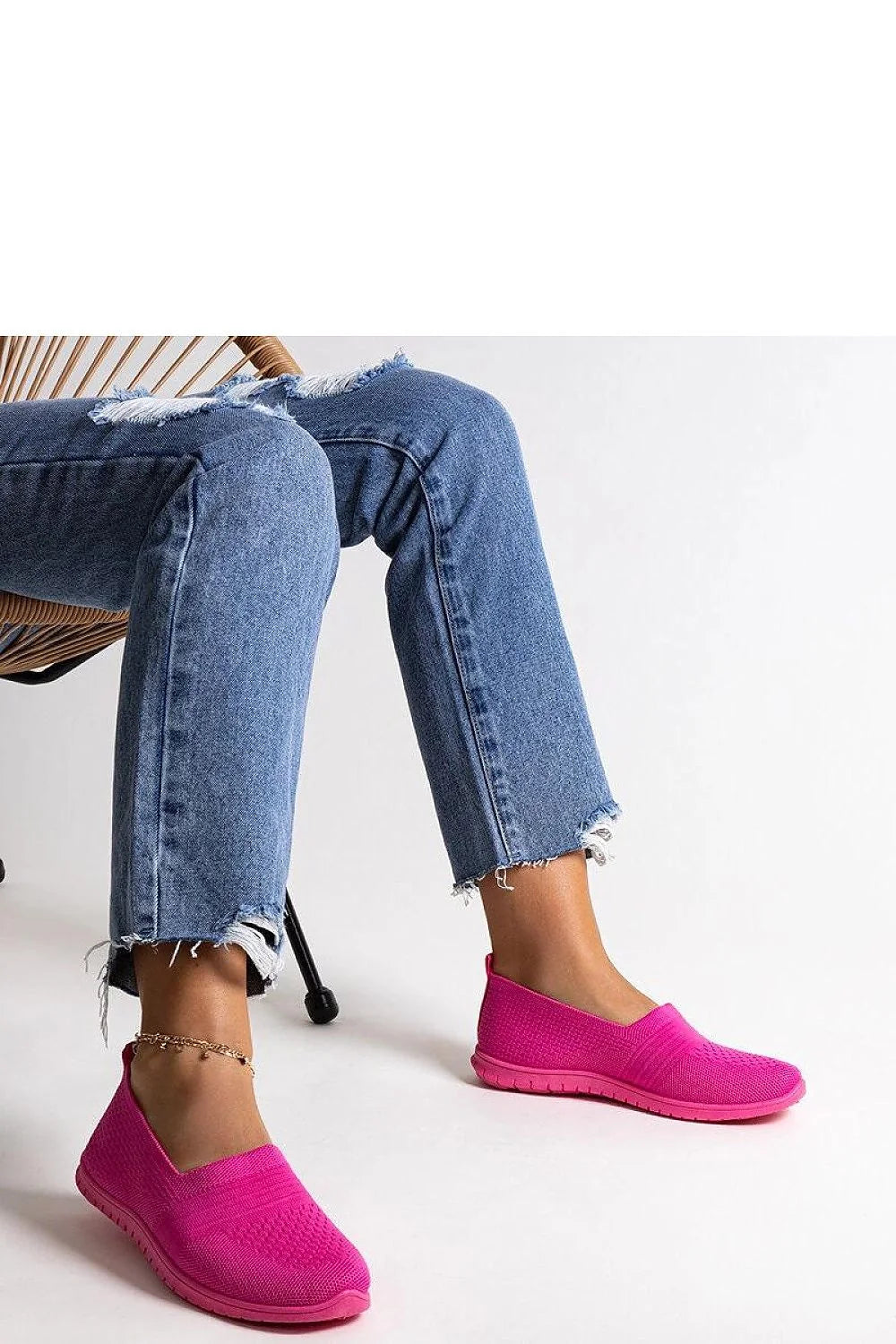 Baskets mode femmes style slip-on rose vif tricot mesh caoutchouc semelle adhérente été confortable