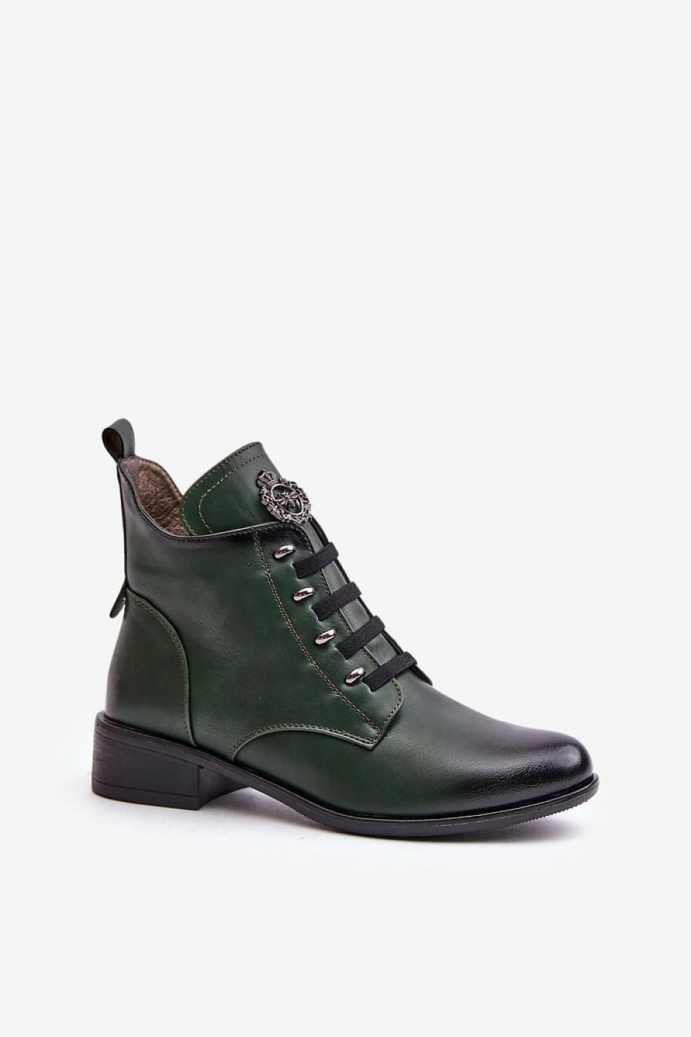 Bottines Jezzi basses style élégant cuir artificiel vert foncé fermeture éclair talon 4 cm femme confortable