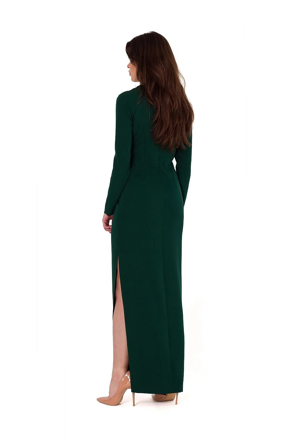 Robe de soirée Makover longue manches longues coupe asymétrique vert foncé Polyester Elasthanne Pologne élégance