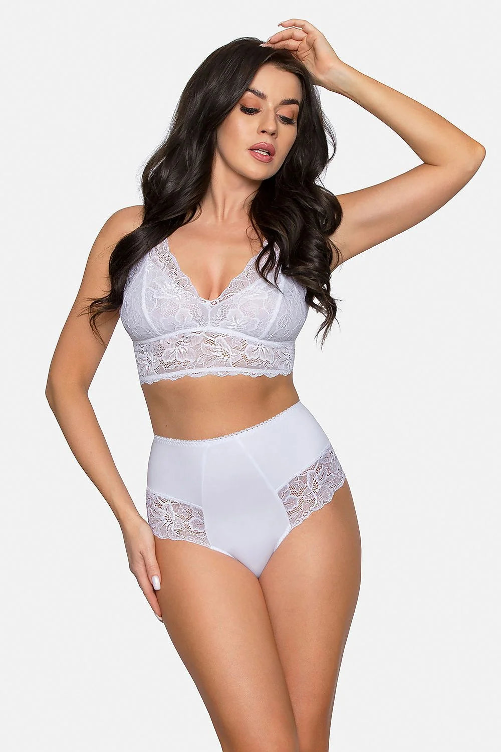 Ensemble de lingerie féminine élégant taille haute dentelle florale soutien-gorge brassière culotte confortable matière douce microfibre femme