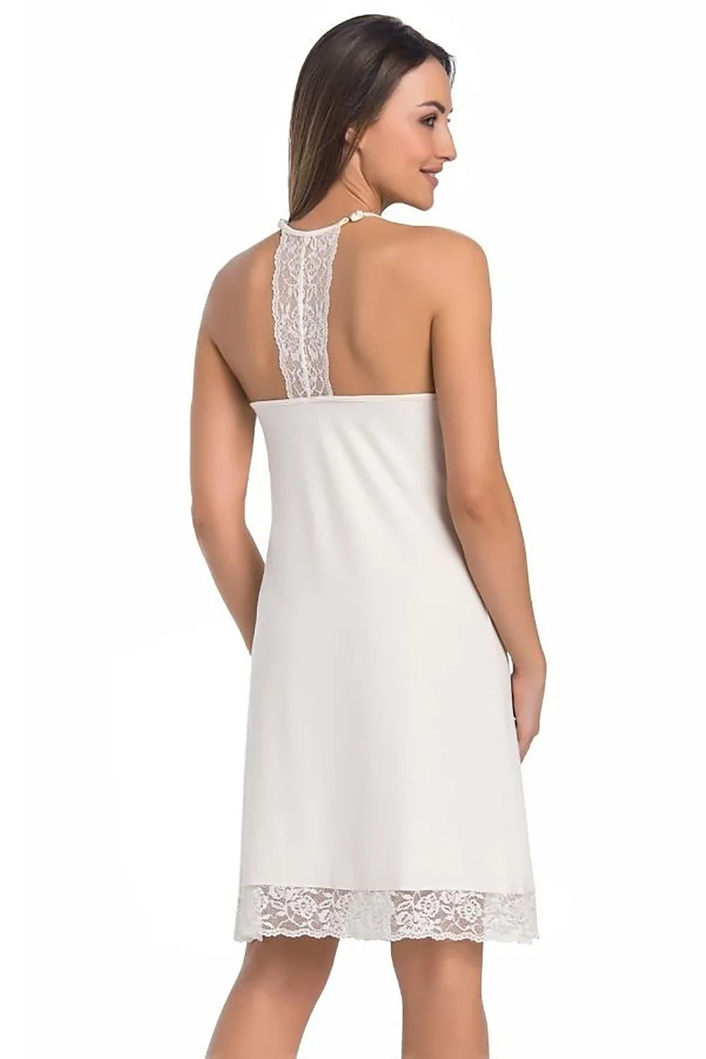 nuisette viscose soyeuse aligne féminine élégante confortable légère bretelles fines col V profond dentelle florale ourlet ivoire tombé fluide