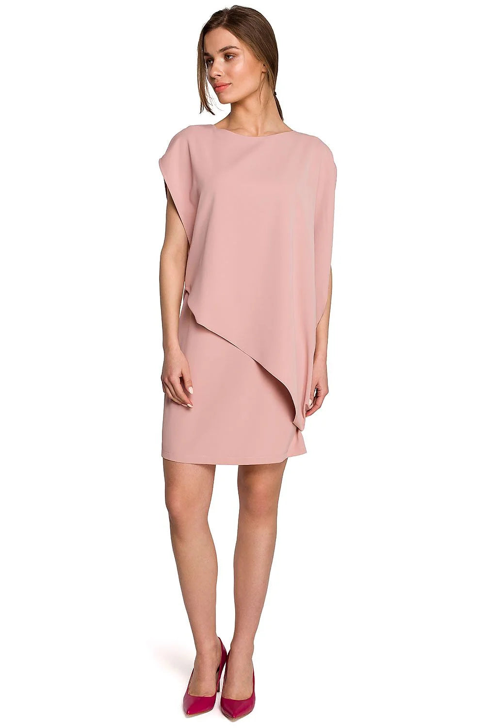 Robe légère rose pastel moderne chic asymétrique ample col rond confortable mode féminine tendance