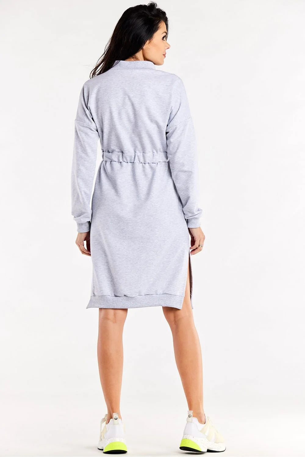 Robe de jour Infinite You pour femmes, style décontracté, coton élasthanne, manches longues, fentes latérales, taille élastiquée, couleur grise claire