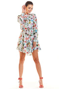 Robe imprimé floral polyester romantique élégante manches longues ceinture asymétrique parfaite journée femme style