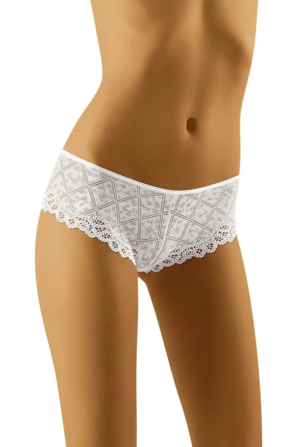 culotte dentelle blanche motifs floraux losanges festonnée taille basse shorty couvrante stretch élasthanne polyamide confort coutures invisibles