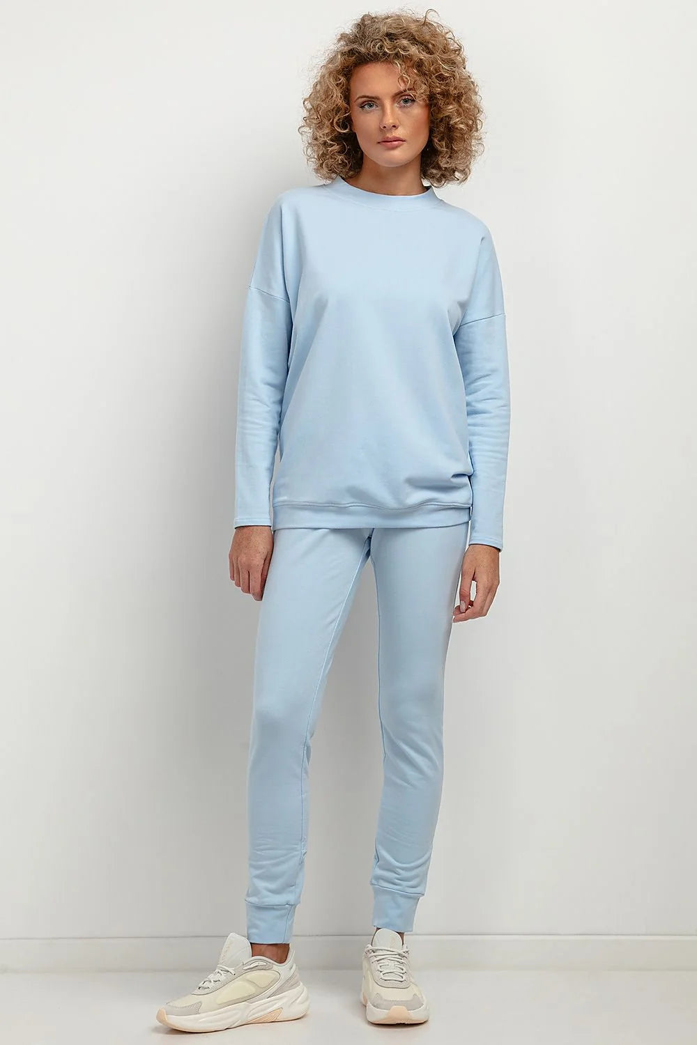 Ensemble survêtement Tessita mode féminine bleu pâle confortable coupe droite élastique taille ajustable tissu doux coton polyester
