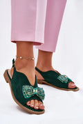 Sandales féminines élégantes suédine écologique nœud décoratif semelle intérieure cuir vert ajustable femmes occasion estivale