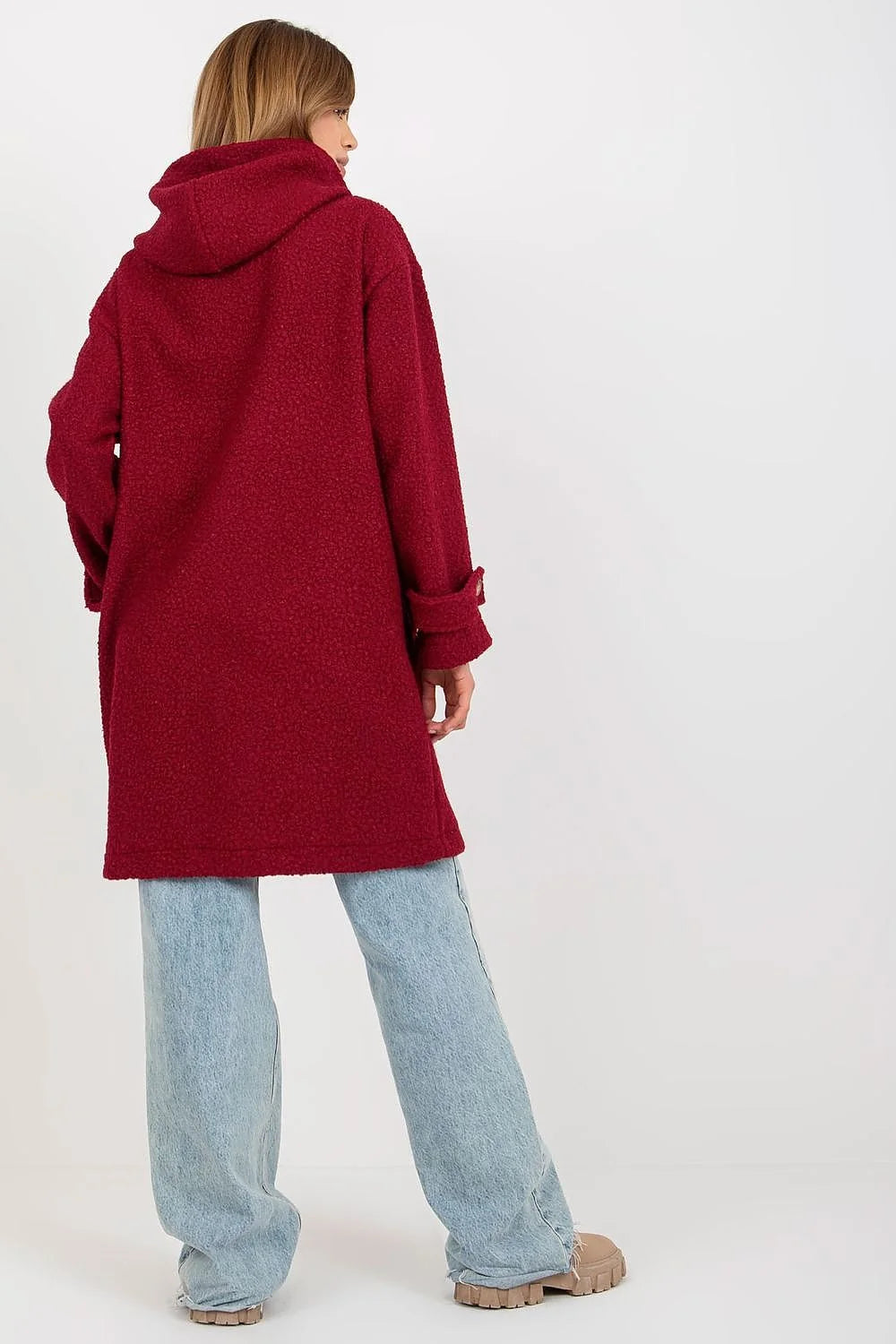 Manteau pour femme en peluche à manches longues capuche poches coulissantes non doublé non isolé couleur noir