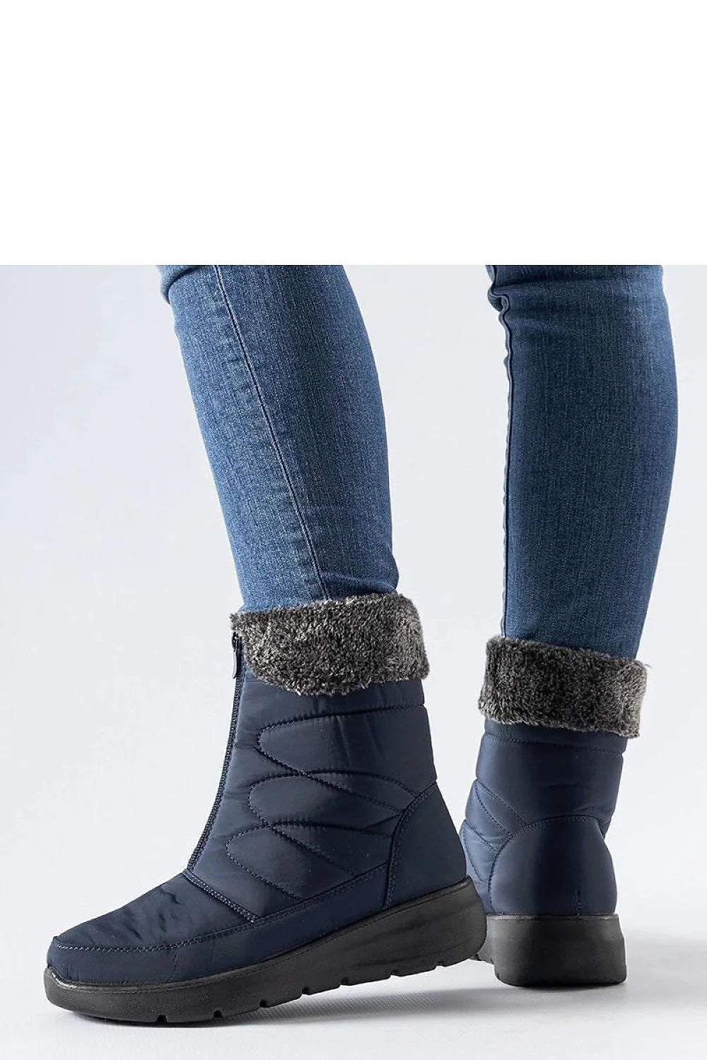 Bottes de neige pour femmes style moderne couleur bleu marine cuir synthétique talon compensé fourrure intérieure