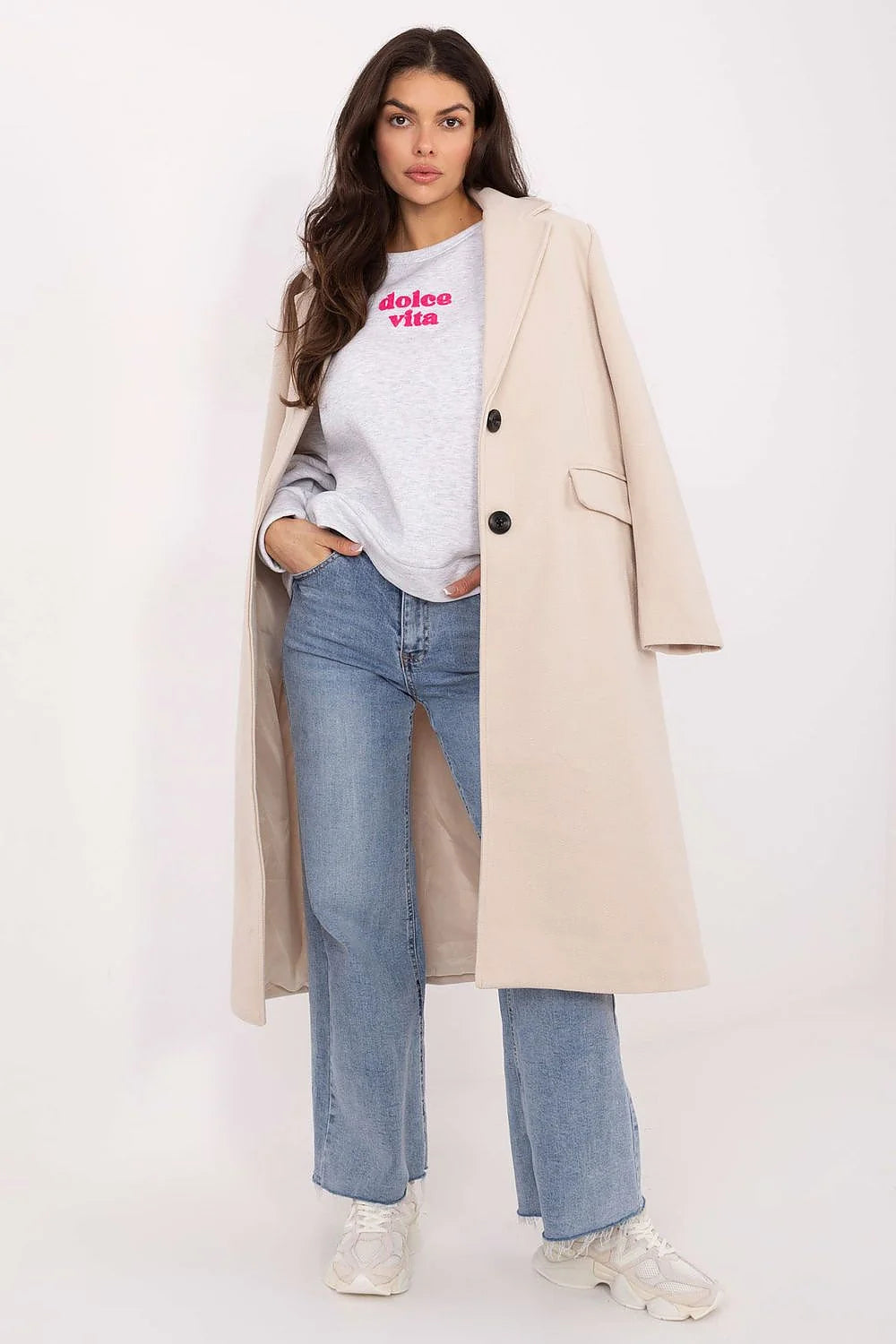 sweatshirt femme oversize court molletonné gris chiné col rond manches longues inscription rose dolce vita coton polyester doux
