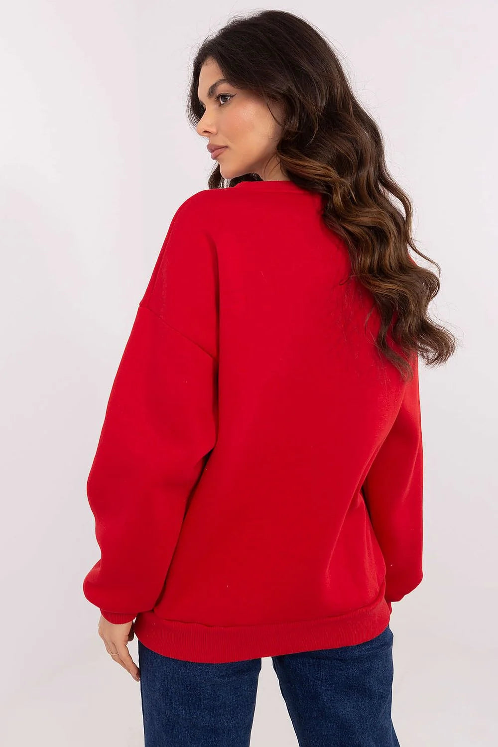 Sweatshirt femme style urbain couleur rouge vif graphique Boston manches longues en coton polyester