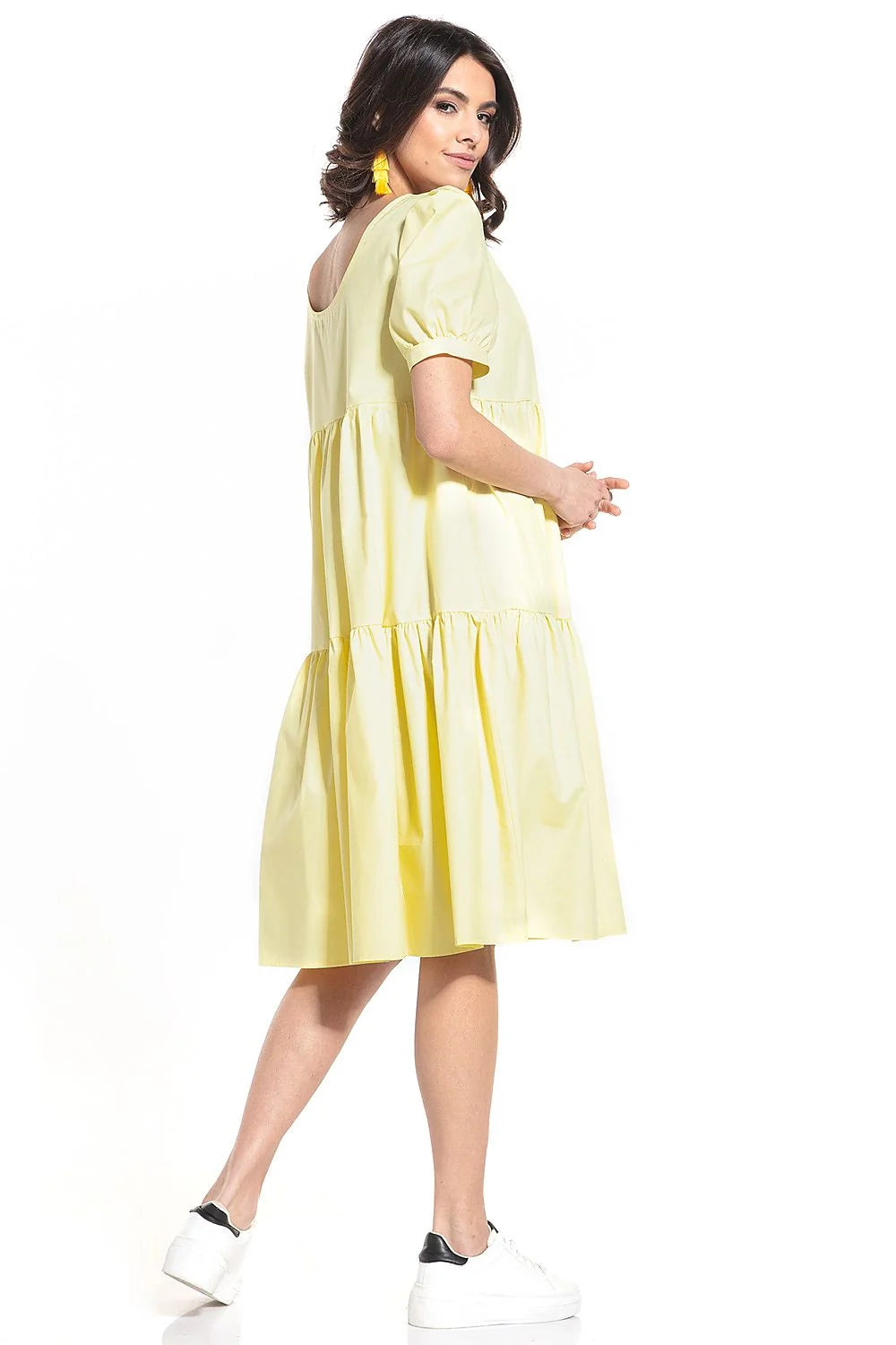 Robe de jour moderne Tessita en coton noir manches courtes style babydoll femme