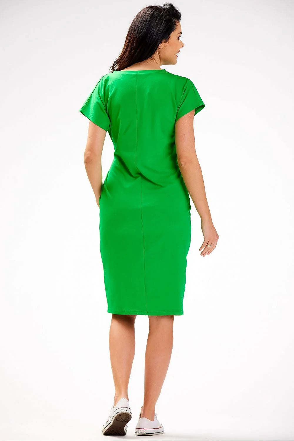 Robe de jour Infinite You moderne élégante couleur verte vive manches courtes encolure ronde nœud devant femme