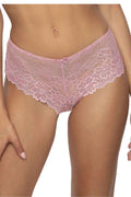 Shorts dentelle rose floral femme, style culotte, matériau délicat, taille régulière, nœud décoratif, confort élastique, collection lingerie