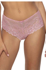 Shorts dentelle rose floral femme, style culotte, matériau délicat, taille régulière, nœud décoratif, confort élastique, collection lingerie