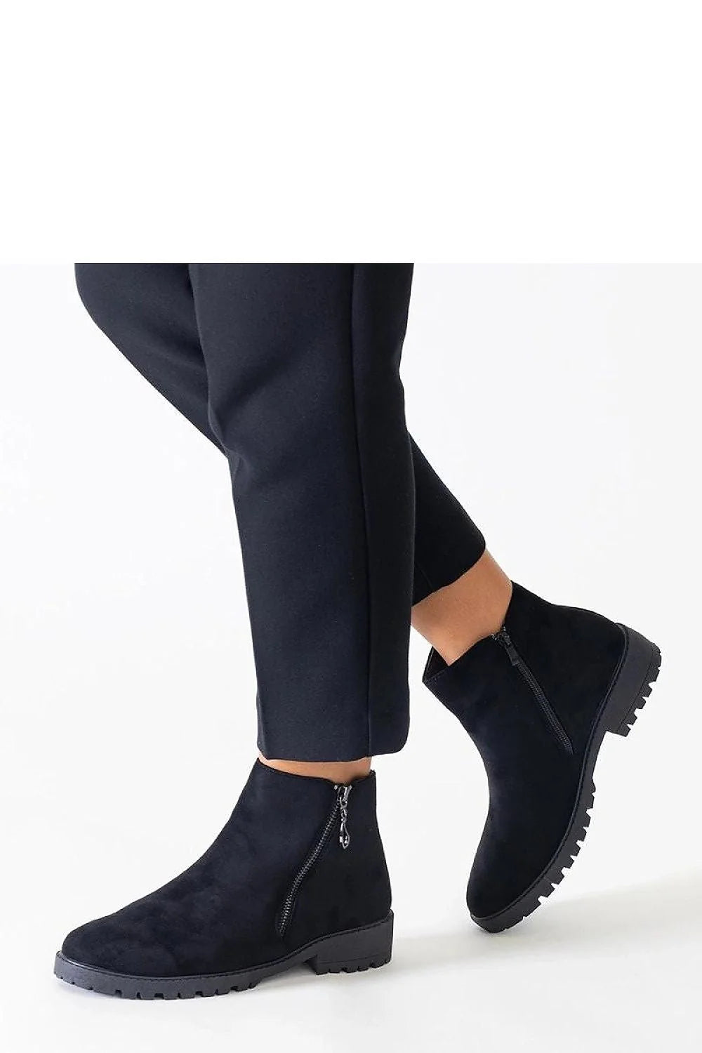 Bottines femmes design moderne épuré suédine noire cheville talon plat fermeture éclair occasion quotidienne semi-formelle automne-hiver