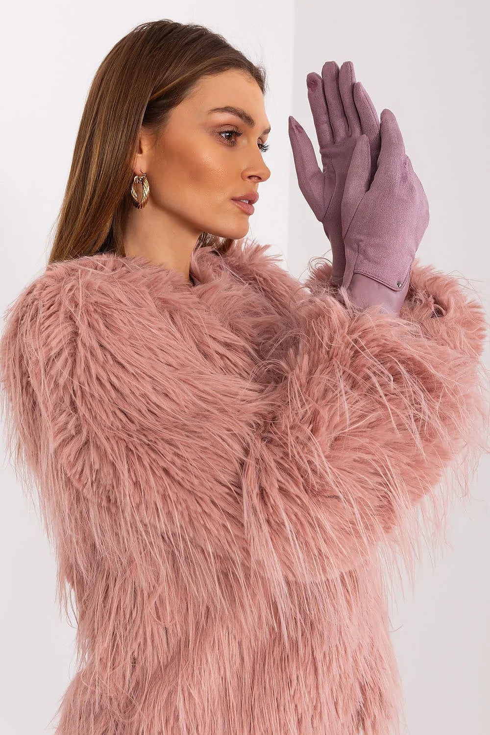 Gants élégants pour femmes en daim imitation fleur brodée rose pâle manchette métallique ajustés