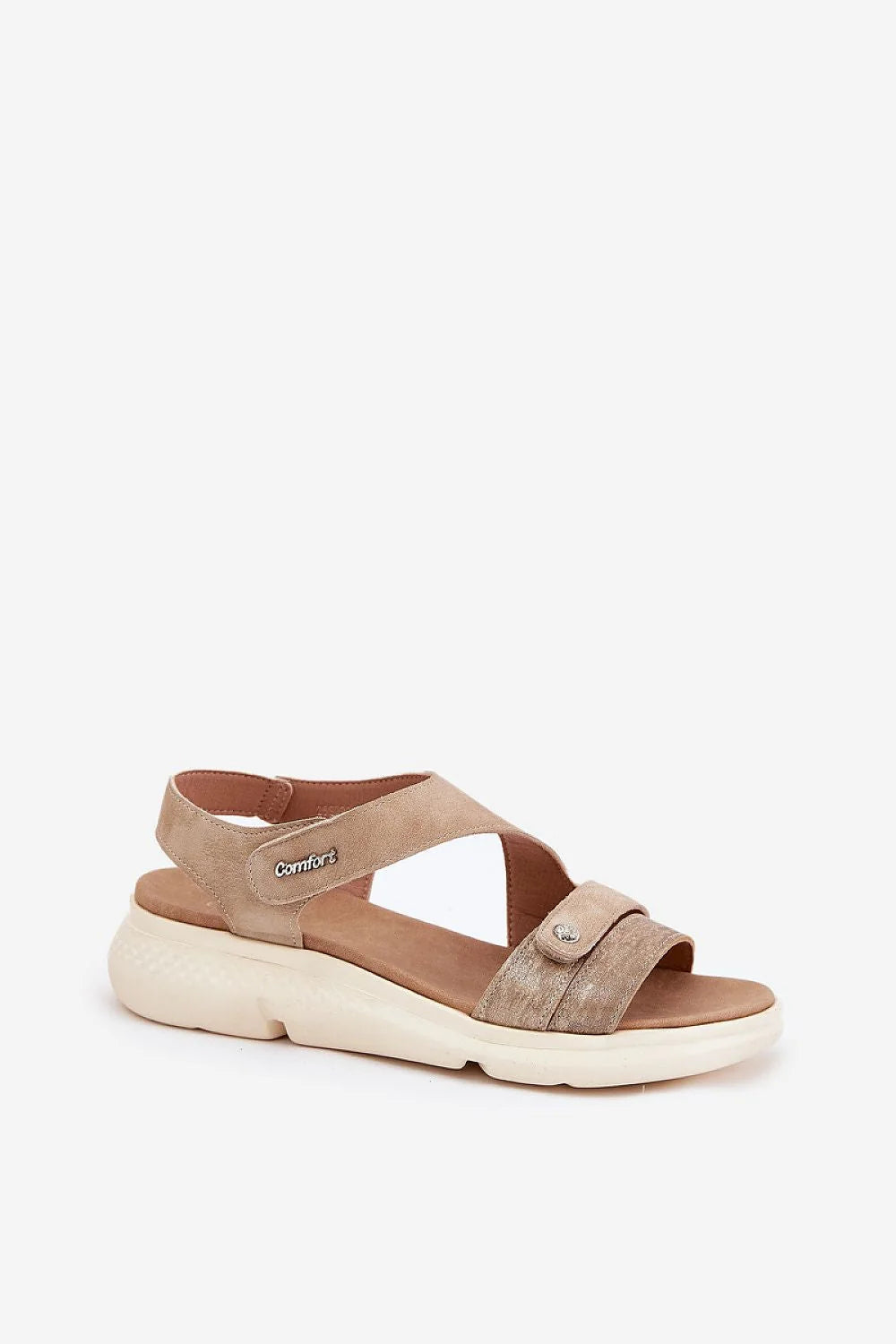Sandales Step in style pour femme, cuir écologique, style moderne, confort maximal, été, sandales compensées, design ouvert, lanières multiples, beige taupe, ajustement personnalisé, semelle amortissante, fermeture Velcro