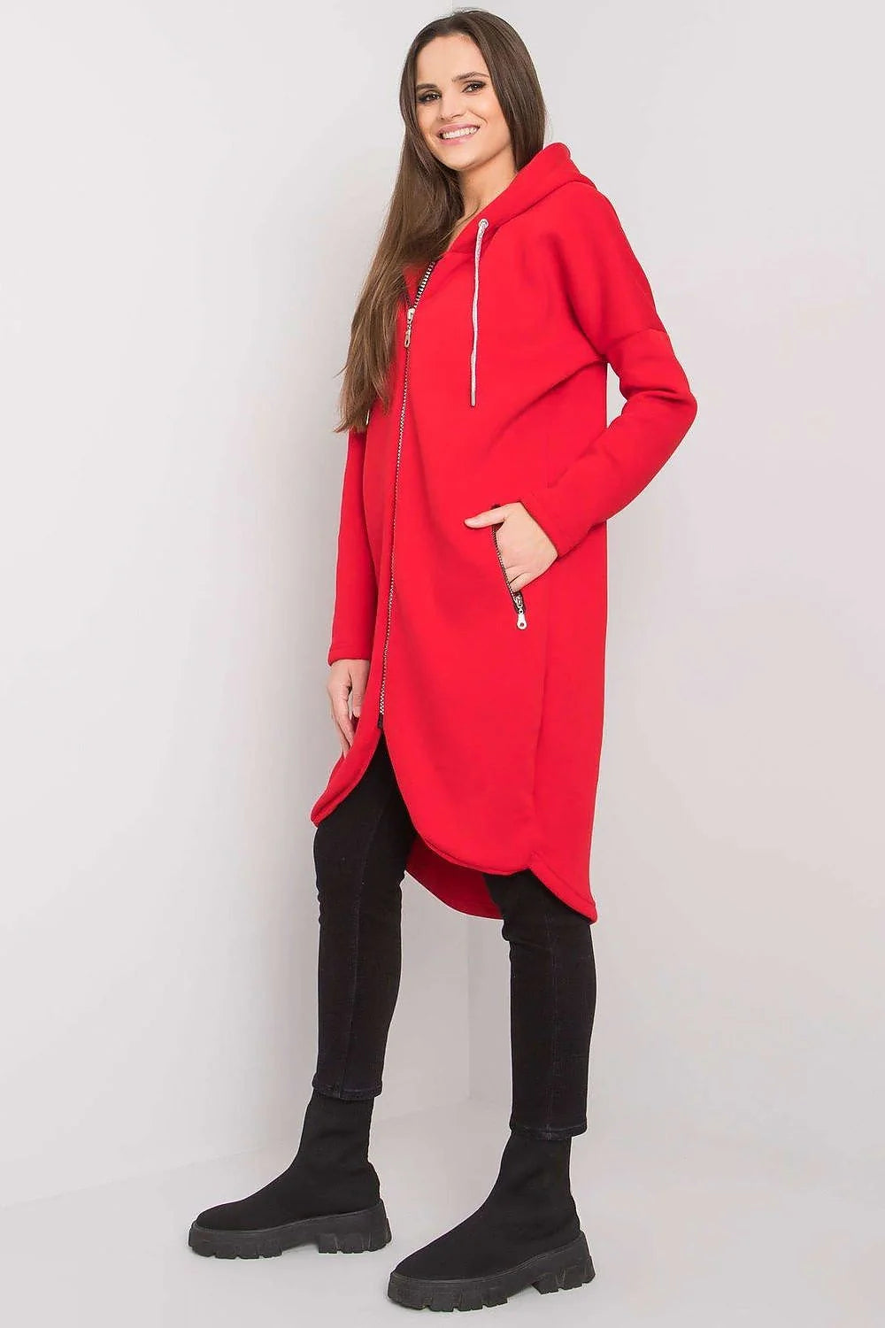 Sweatshirt Relevance pour femme moderne long asymétrique coton élasthanne casual urban style manches longues