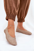 Ballerines femmes style épuré beige daim naturel confort tout le jour talon 1 cm coupe basse occasion quotidienne