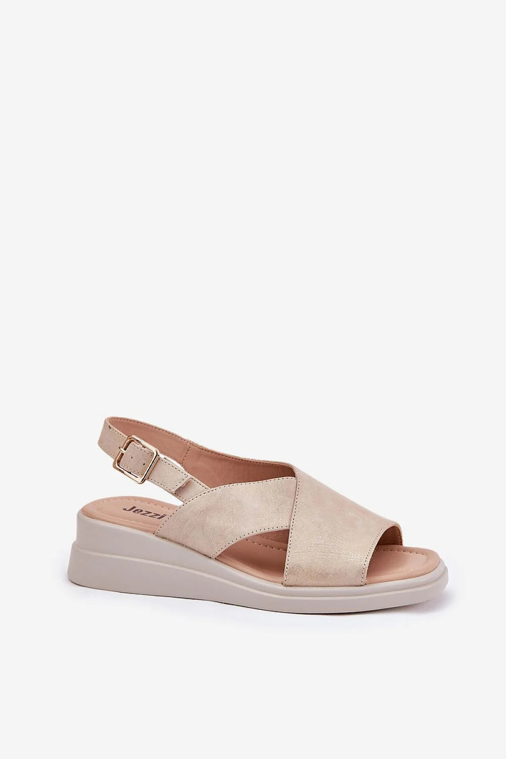 Sandales femmes design élégant moderne ouvertes avant suédine beige semelle épaisse blanche compensée brides croisées ajustables style décontracté chic occasion estivale
