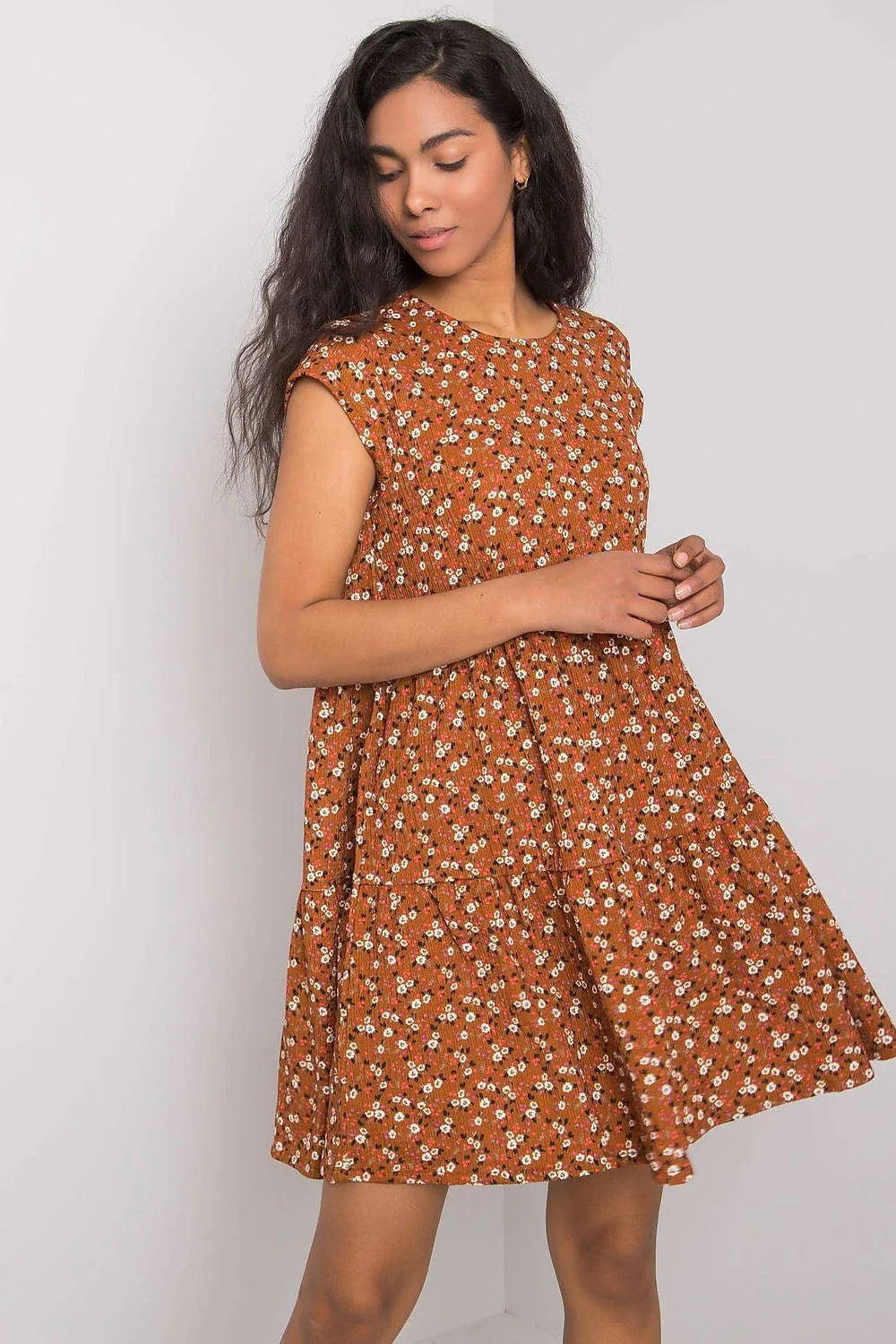Robe de jour Stitch&Soul ample manches courtes encolure ronde motifs floraux jaune vif polyester élasthanne tailles S M L XL