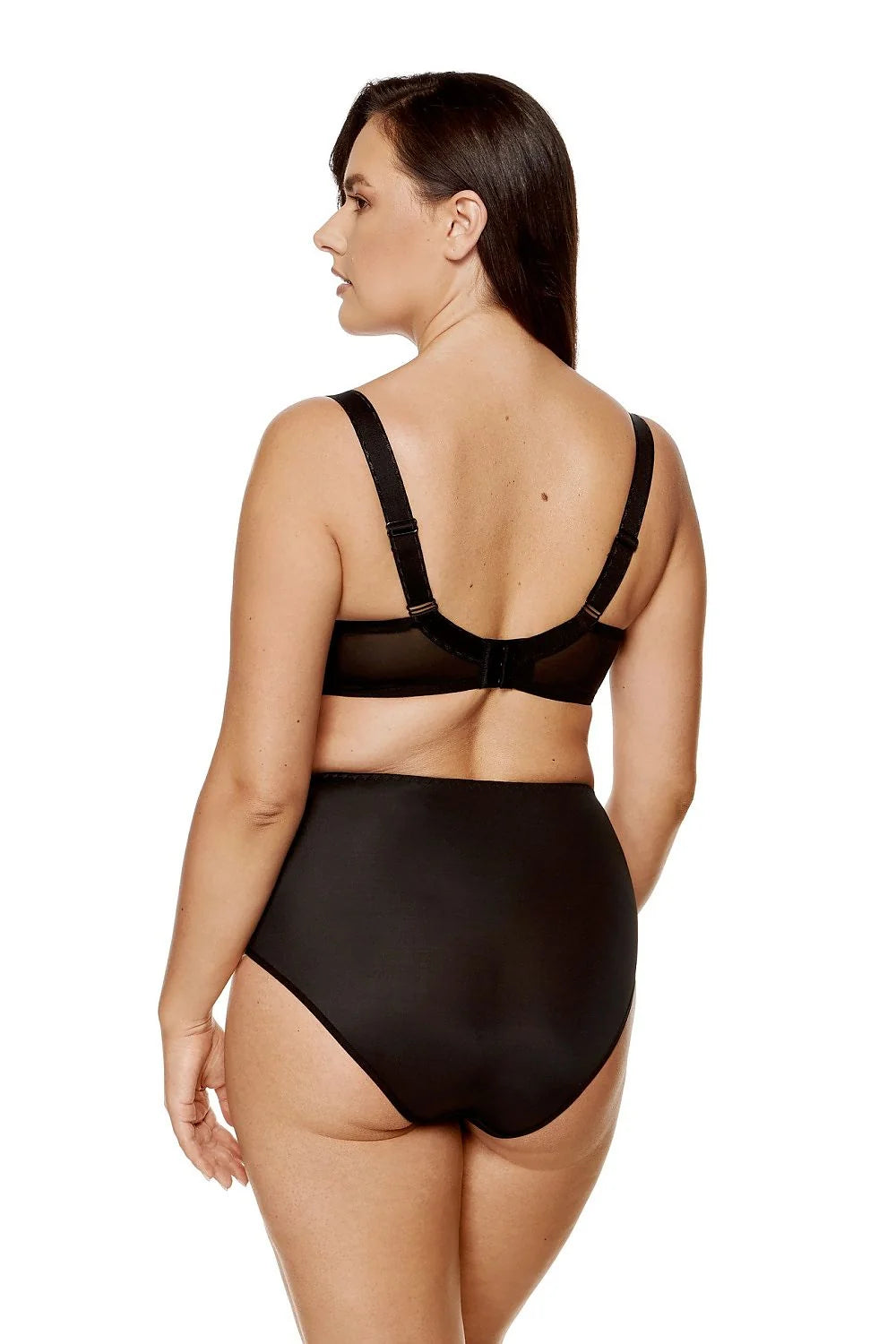 Soutien-gorge balconnet matelassé culotte taille haute noire femmes lingerie élégante confort soutien-gorge dos nu maille transparente tissu renforcé