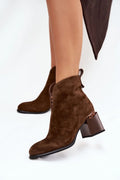 bottines Vinceza femme daim marron cheville bout rond talon colonne stable empiècement avant motif léopard subtil semelle antidérapante