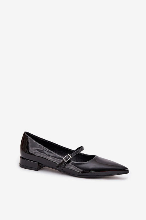 ballerines femme similicuir verni noir brillant pointues bride fine réglable boucle petit talon bas élégantes confortables maintien rétrochic bureau soirée