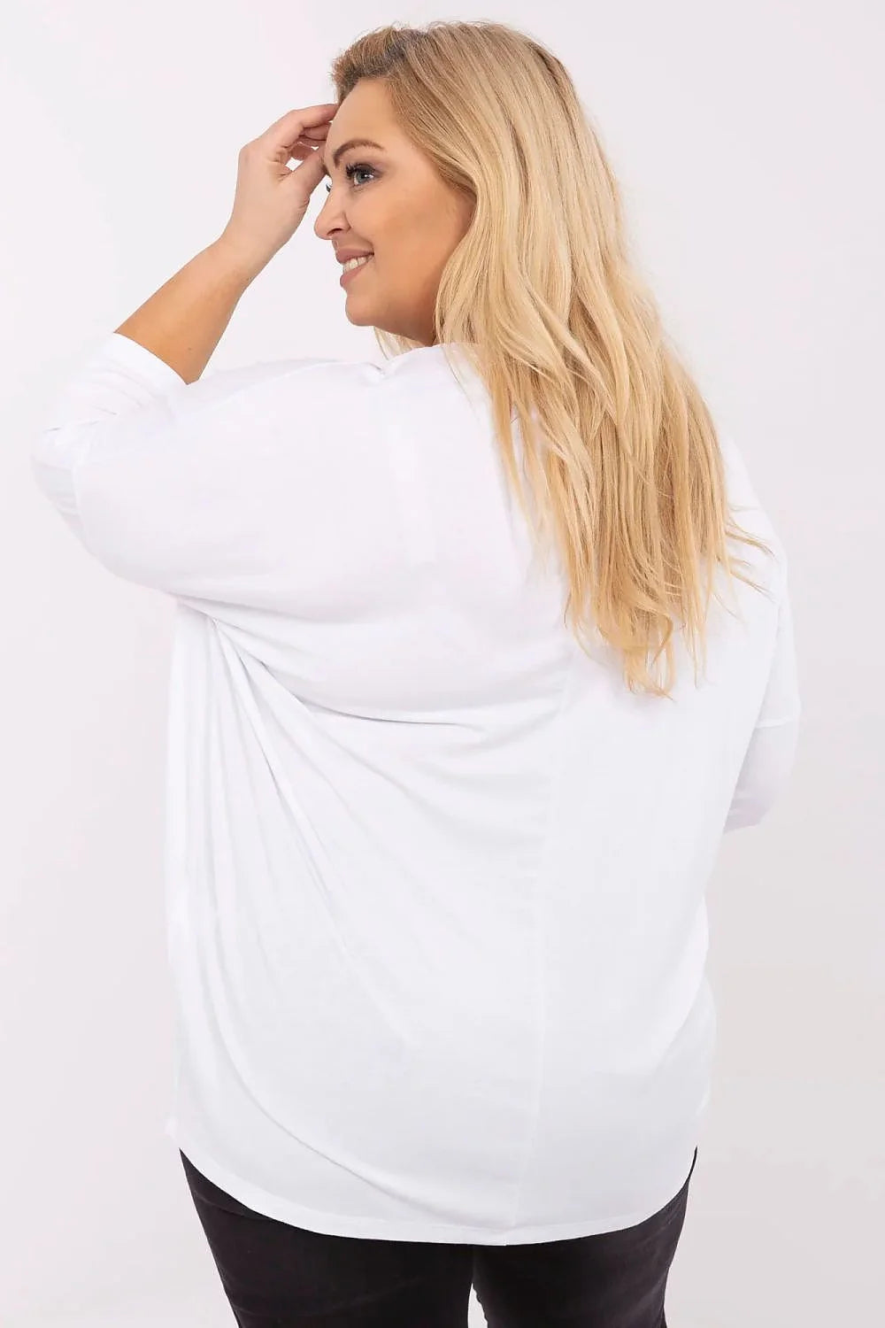 Haut pour femmes décontracté couleur blanche pure tissu léger confortable manches longues encolure ronde inscription magnifique cursives noires