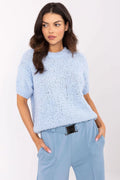 Pull à manches courtes Italy Moda ensemble deux pièces bleu pastel pantalon droite femmes casual chic printemps été
