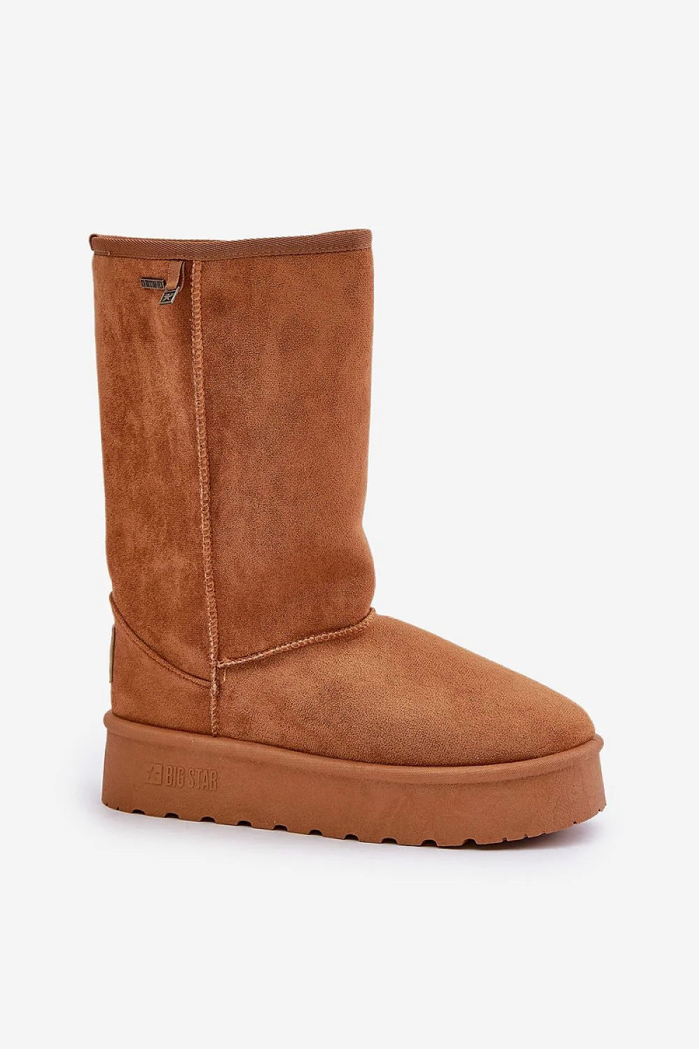 bottes neige femme suédine écologique fourrure doublées plateforme crantée antidérapante imperméable mi mollet camel confortable chaude semelle caoutchouc bout rond