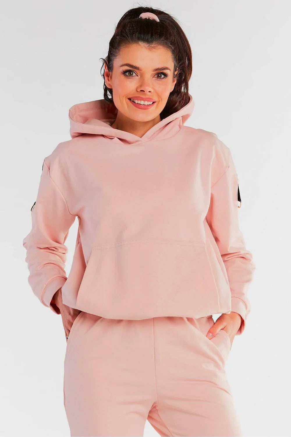 Ensemble de Sport Coton Décontracté Moderne Confortable Bleu Turquoise Capuche Poches Femmes Mode Pantalon